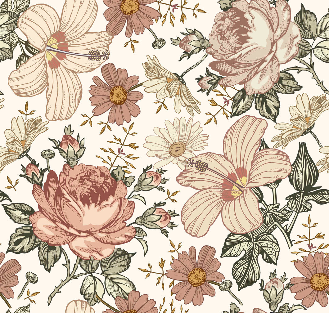 Garden Flowers vintage creme - Jersey